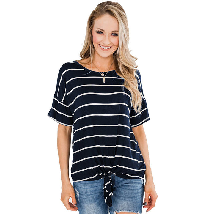 Womens Striped Loose Knot T-Shirt Image 3