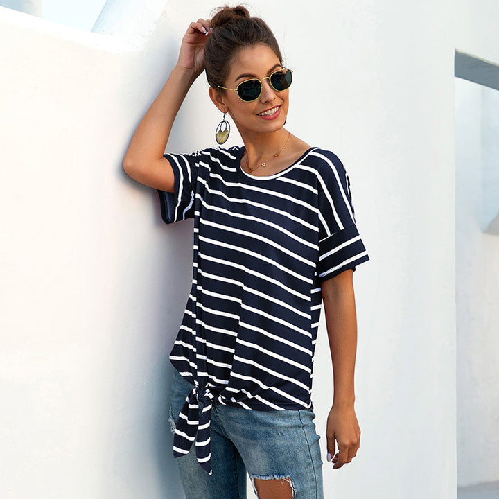 Womens Striped Loose Knot T-Shirt Image 4