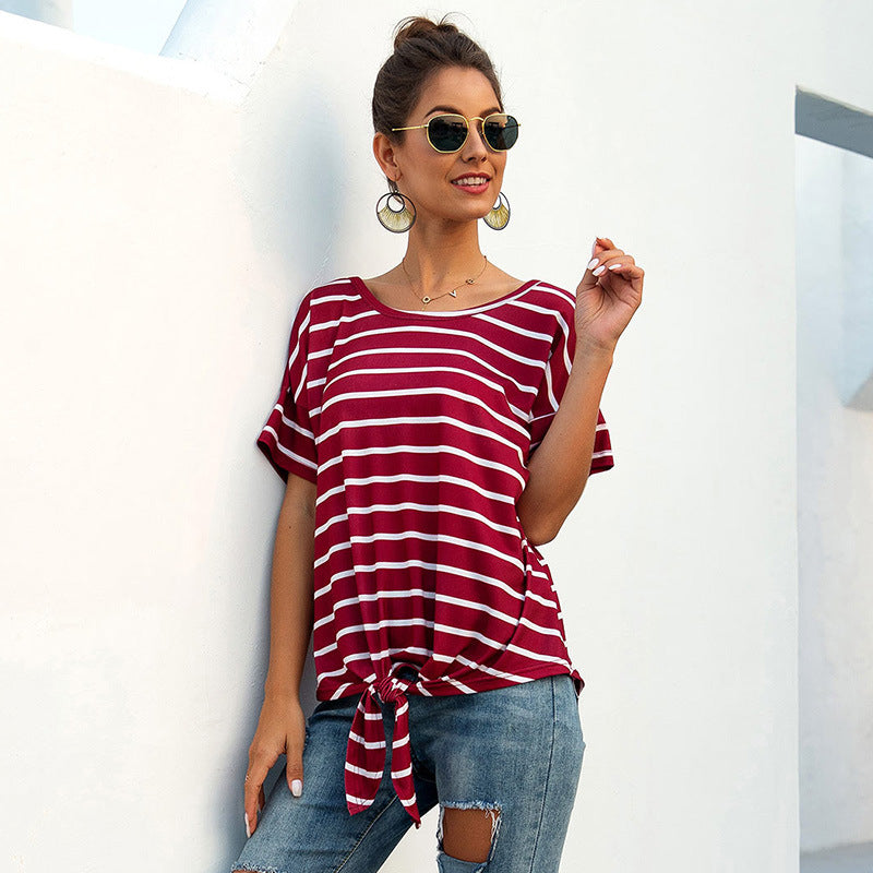 Womens Striped Loose Knot T-Shirt Image 6