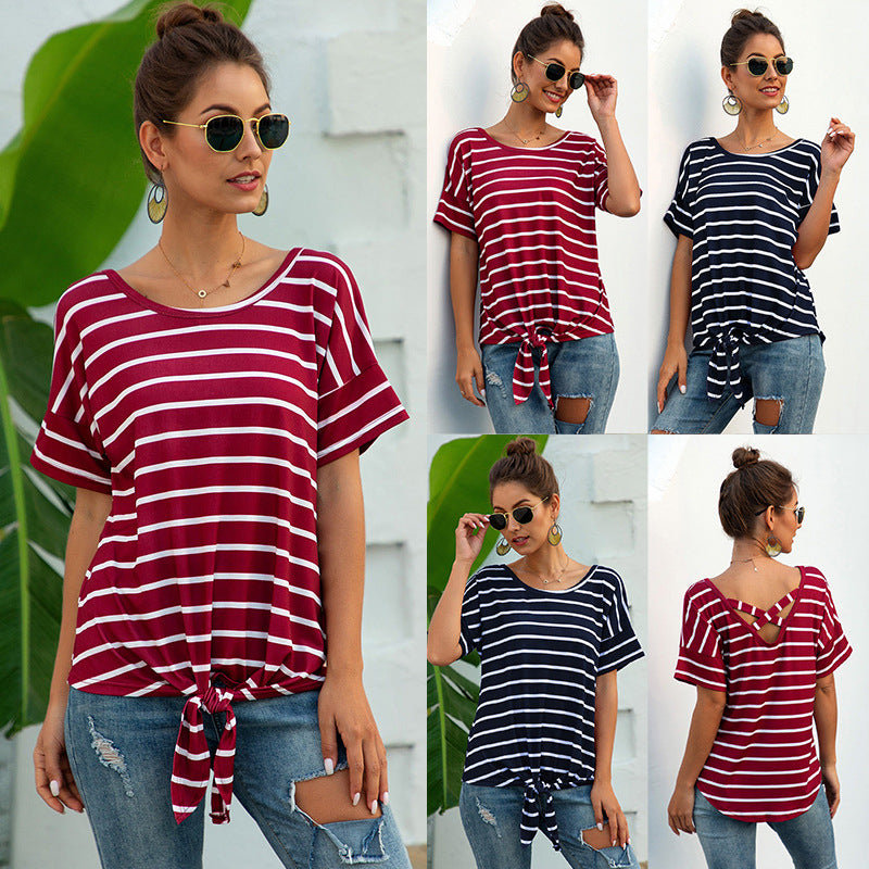 Womens Striped Loose Knot T-Shirt Image 8