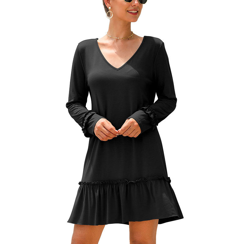 Womens V-Neck Ruffled Panel Dress Image 3