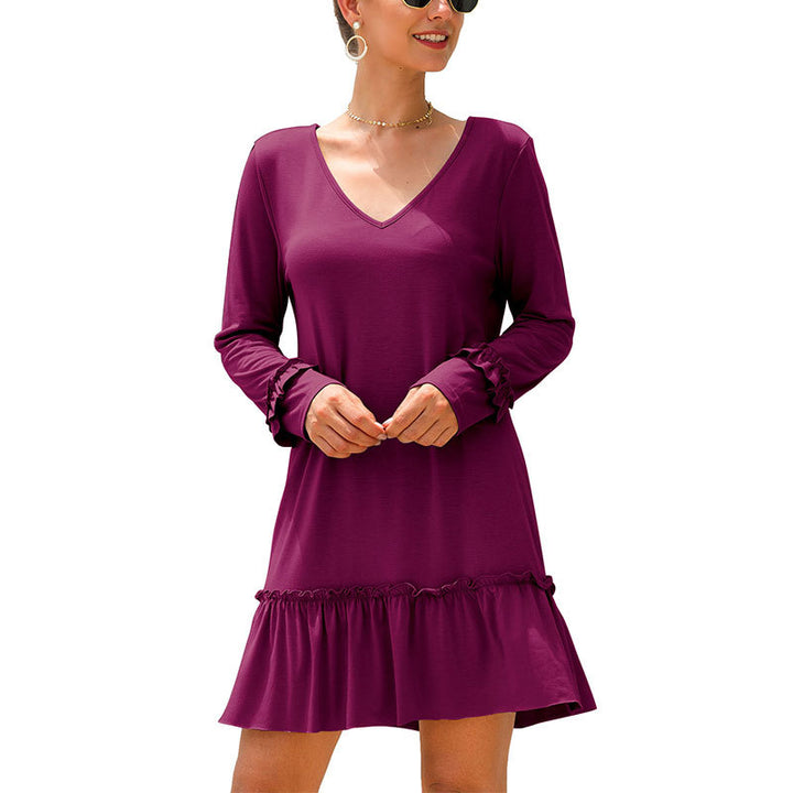 Womens V-Neck Ruffled Panel Dress Image 4