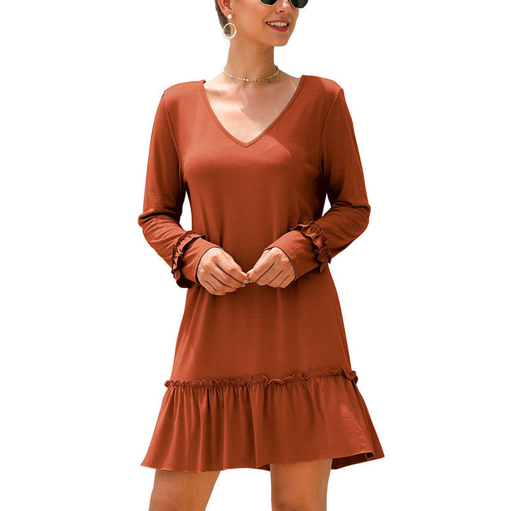 Womens V-Neck Ruffled Panel Dress Image 4