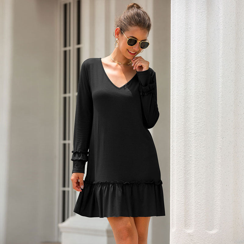 Womens V-Neck Ruffled Panel Dress Image 7