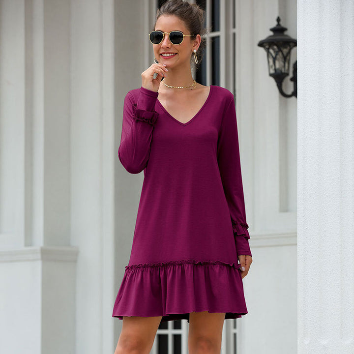 Womens V-Neck Ruffled Panel Dress Image 8