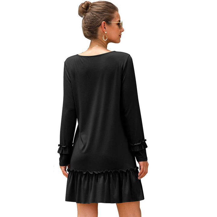 Womens V-Neck Ruffled Panel Dress Image 9