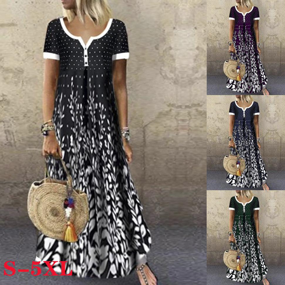 Women Printing Large Size V-Neck Dress Image 1