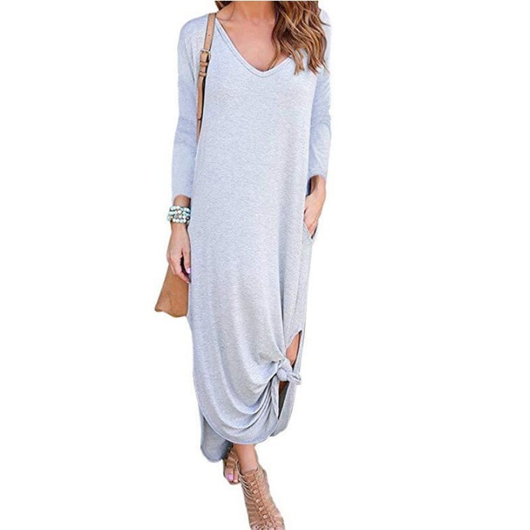 Womens Pocket Split Long Sleeve Dress Image 1