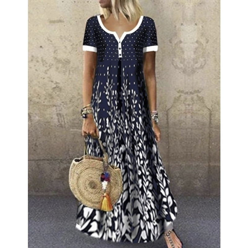 Women Printing Large Size V-Neck Dress Image 3