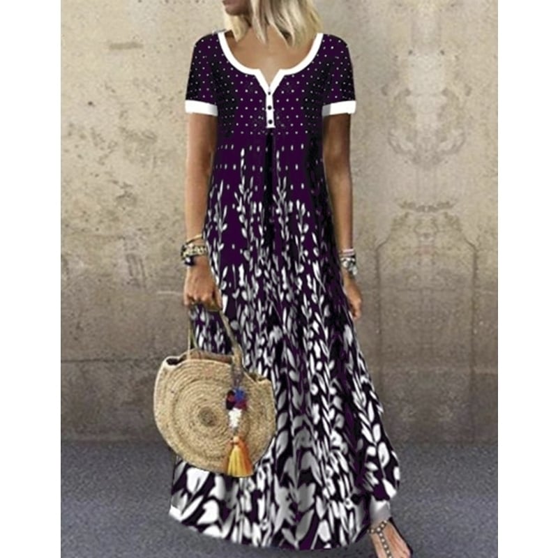 Women Printing Large Size V-Neck Dress Image 1