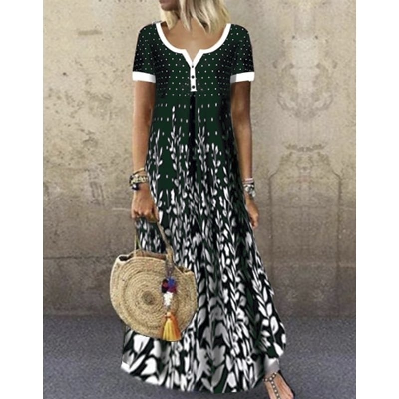 Women Printing Large Size V-Neck Dress Image 4