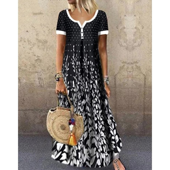 Women Printing Large Size V-Neck Dress Image 6