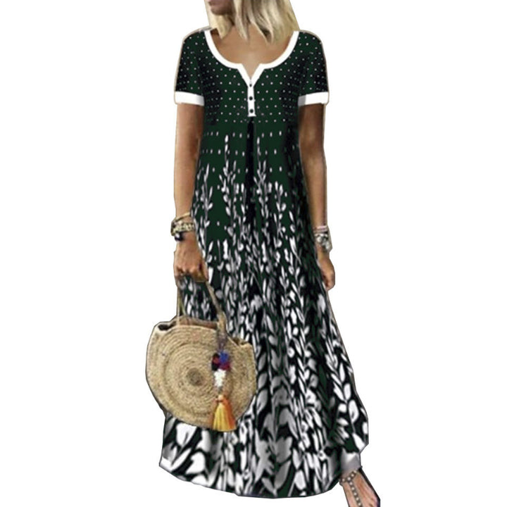 Women Printing Large Size V-Neck Dress Image 7