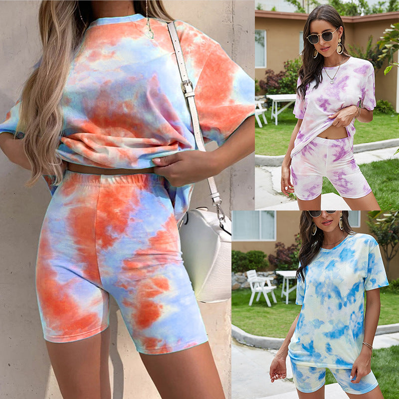 Womens Gradient Casual T-Shirt Two-Piece Suit Image 1