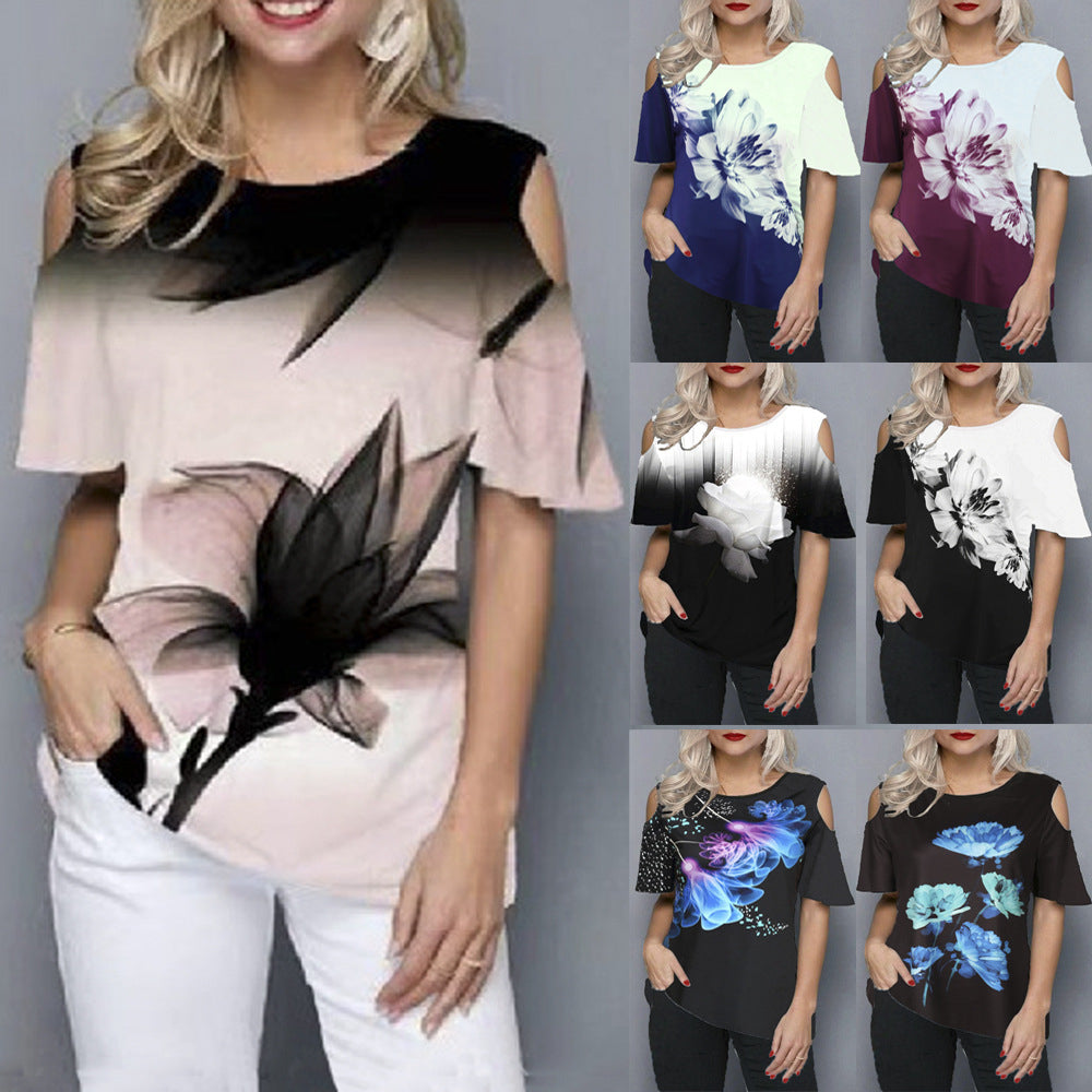 3D Flower Print Strapless T-Shirt Image 1