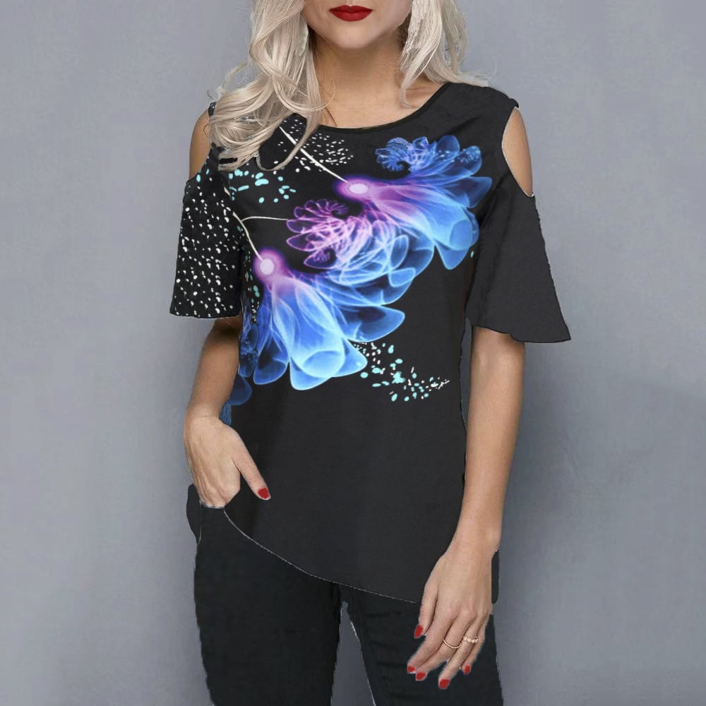 3D Flower Print Strapless T-Shirt Image 1