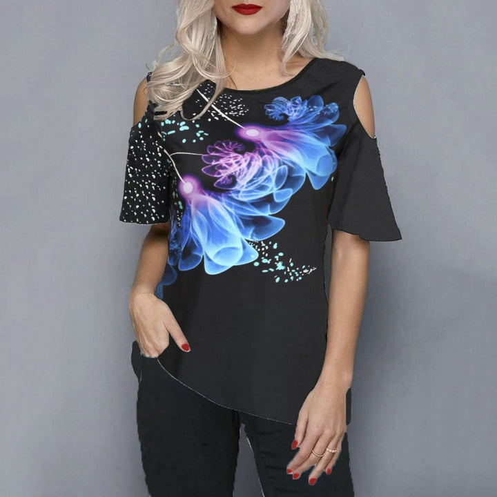 3D Flower Print Strapless T-Shirt Image 1