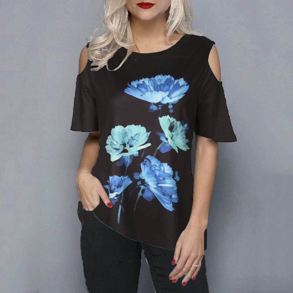 3D Flower Print Strapless T-Shirt Image 4