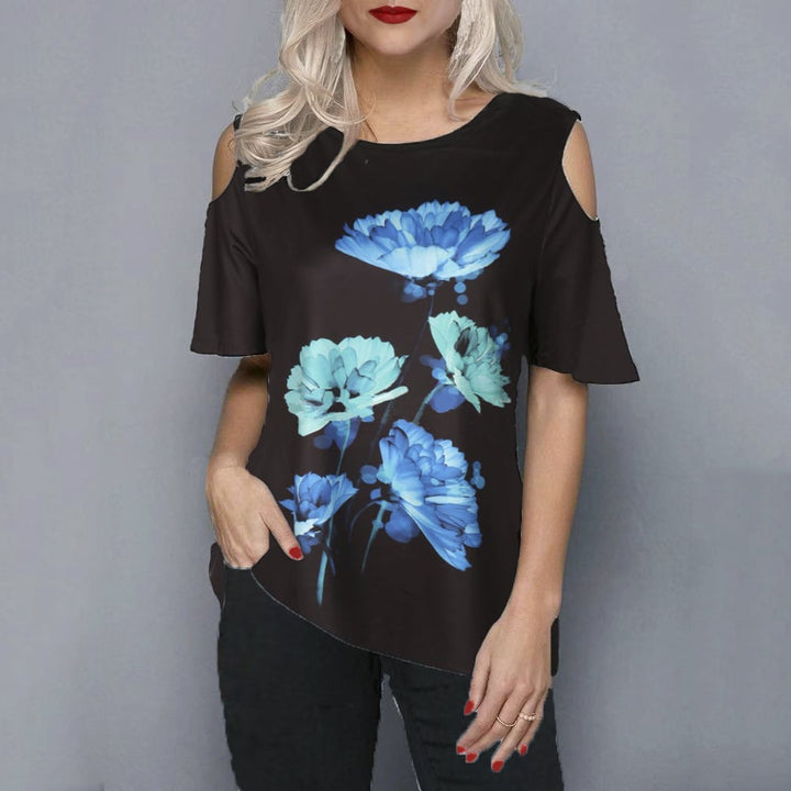 3D Flower Print Strapless T-Shirt Image 1