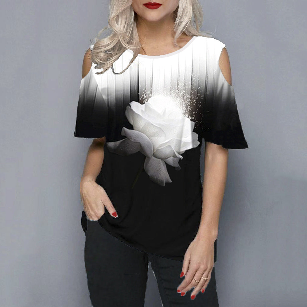 3D Flower Print Strapless T-Shirt Image 4