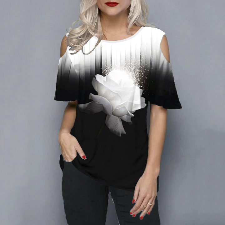 3D Flower Print Strapless T-Shirt Image 1