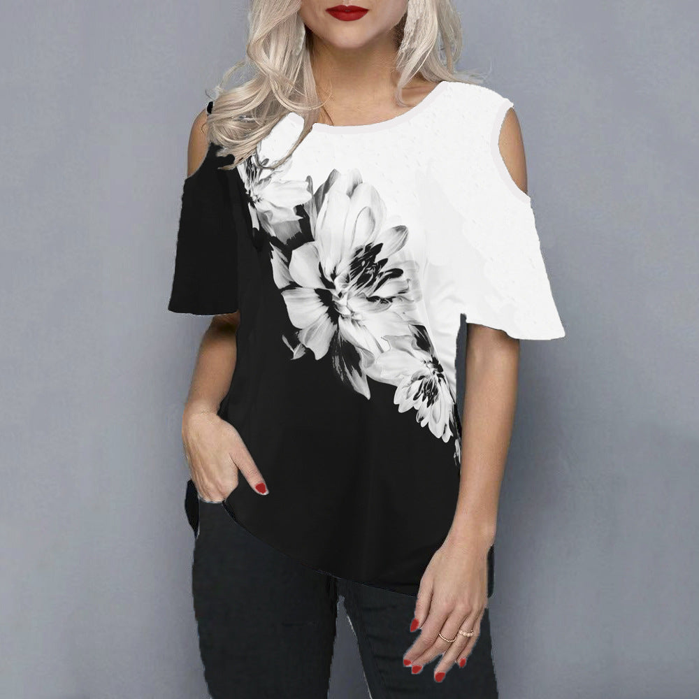 3D Flower Print Strapless T-Shirt Image 6