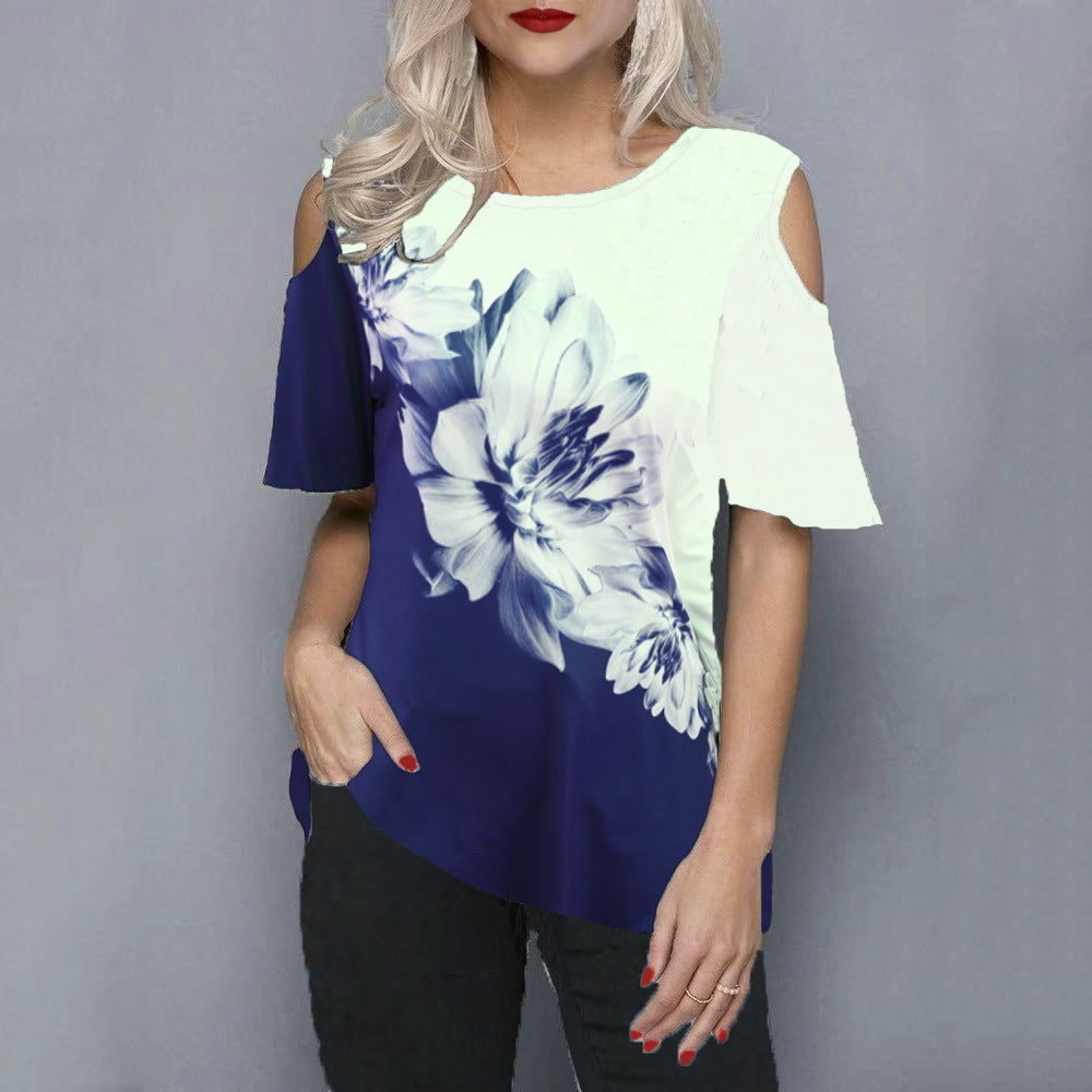 3D Flower Print Strapless T-Shirt Image 7