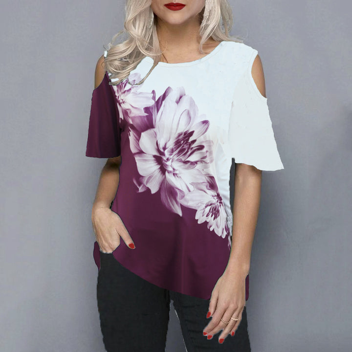 3D Flower Print Strapless T-Shirt Image 8