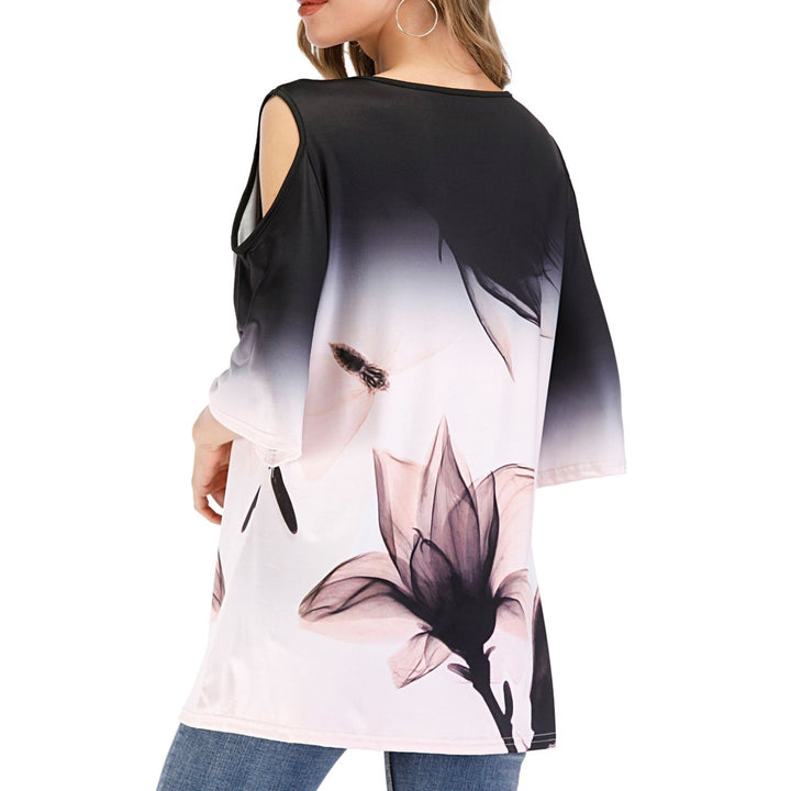 3D Flower Print Strapless T-Shirt Image 10