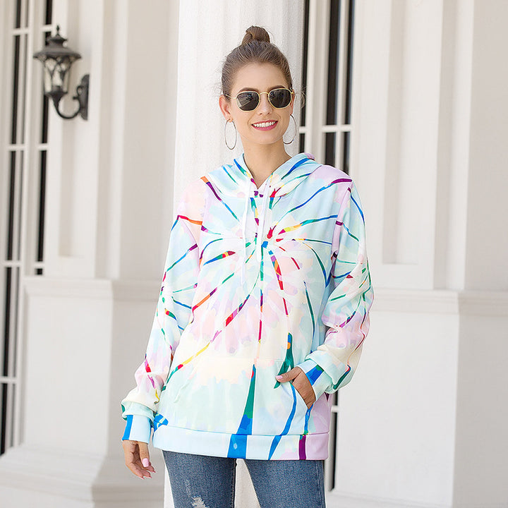 Womens Loose Printed Hooded Sweatshirt Image 4