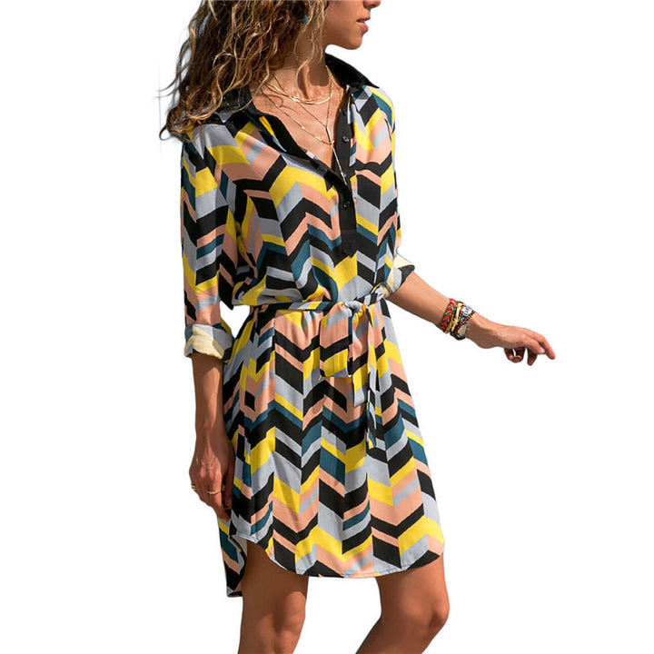 Womens V-Neck Tie Shirt Dress Image 3