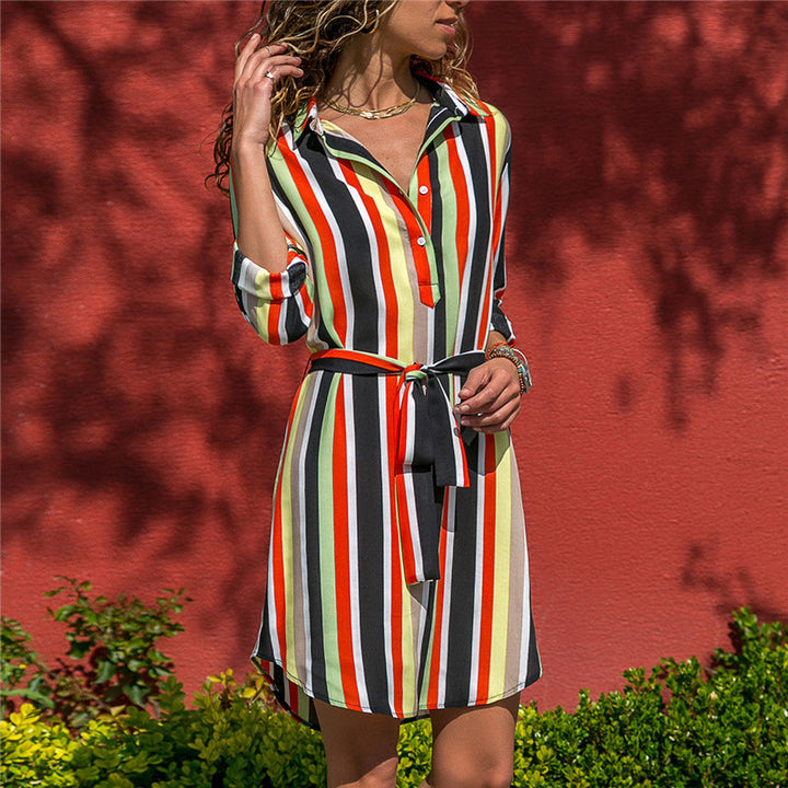 Womens V-Neck Tie Shirt Dress Image 4