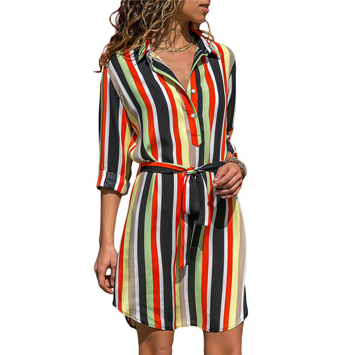 Womens V-Neck Tie Shirt Dress Image 4