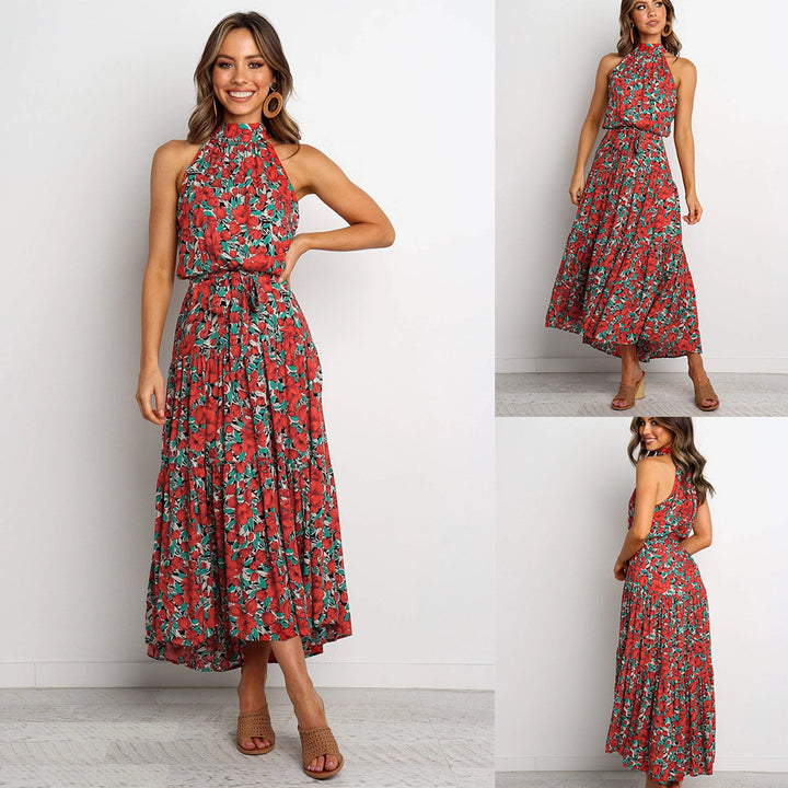 Feminine Long Neck Print Long Dress Image 1