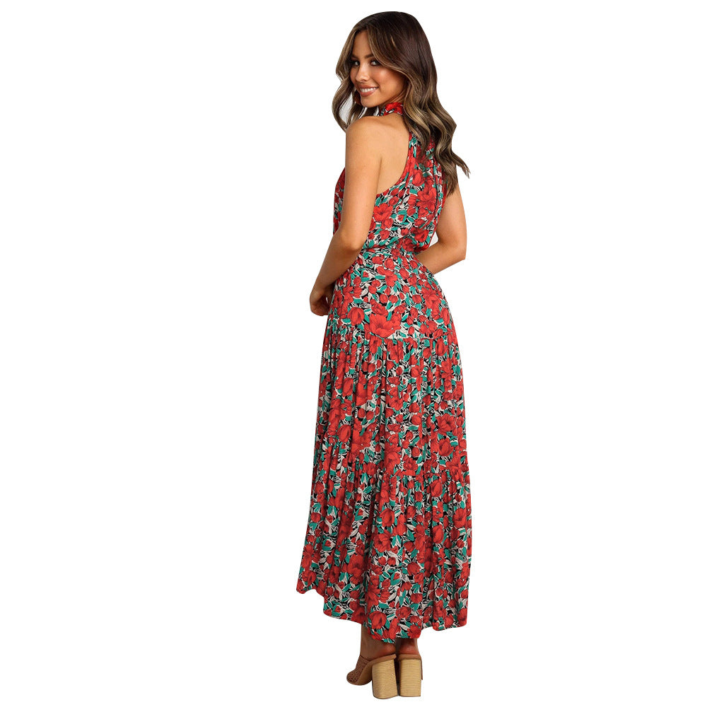 Feminine Long Neck Print Long Dress Image 6