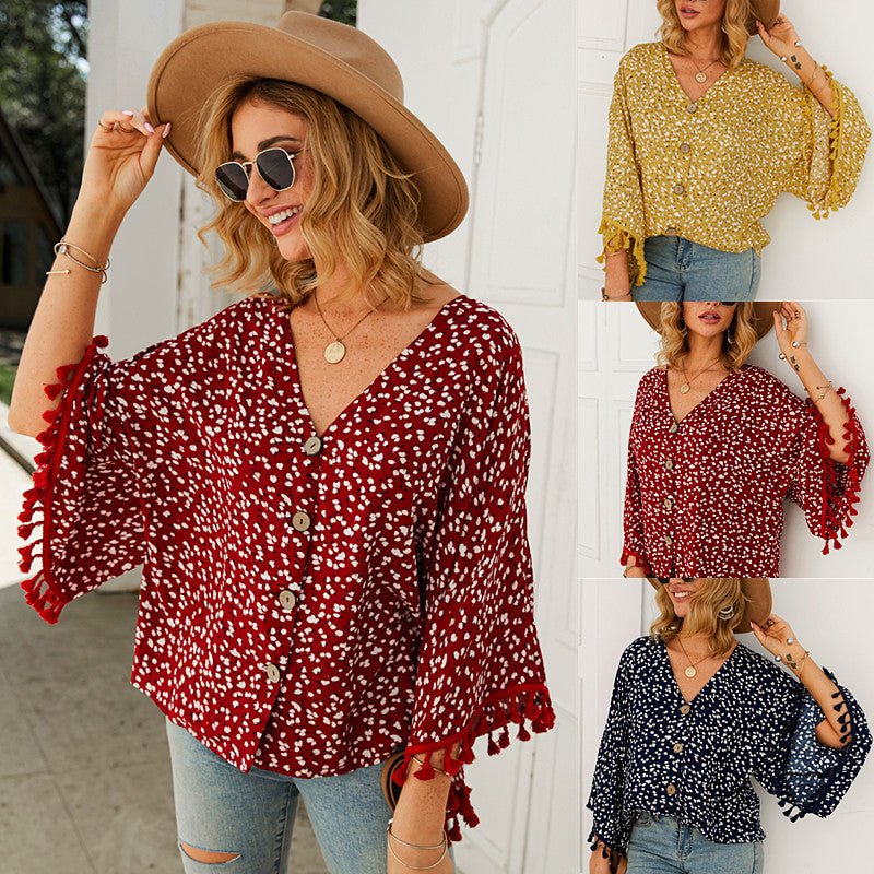 Womens Polka Dot Fringe Top T-shirt Image 1