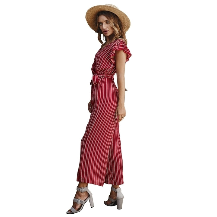 Womens Striped Jumpsuit Ruffle Sleeves Image 8