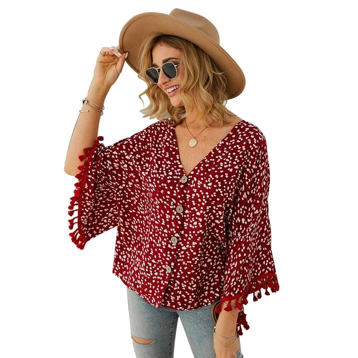 Womens Polka Dot Fringe Top T-shirt Image 4