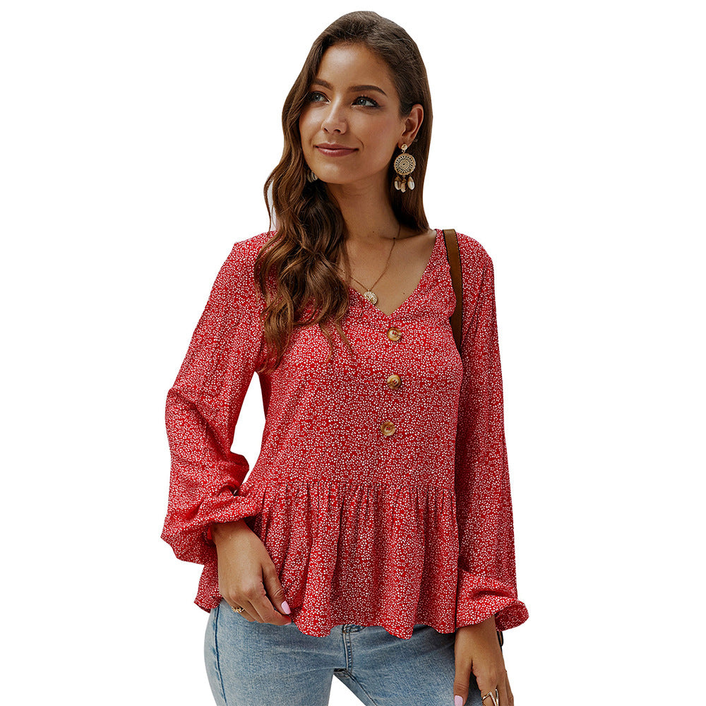 Womens Floral V-Neck Shirt Top Image 6