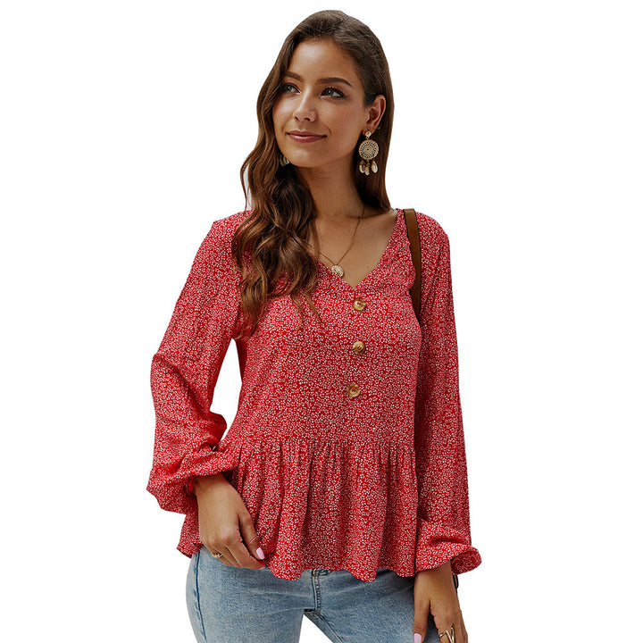 Womens Floral V-Neck Shirt Top Image 6