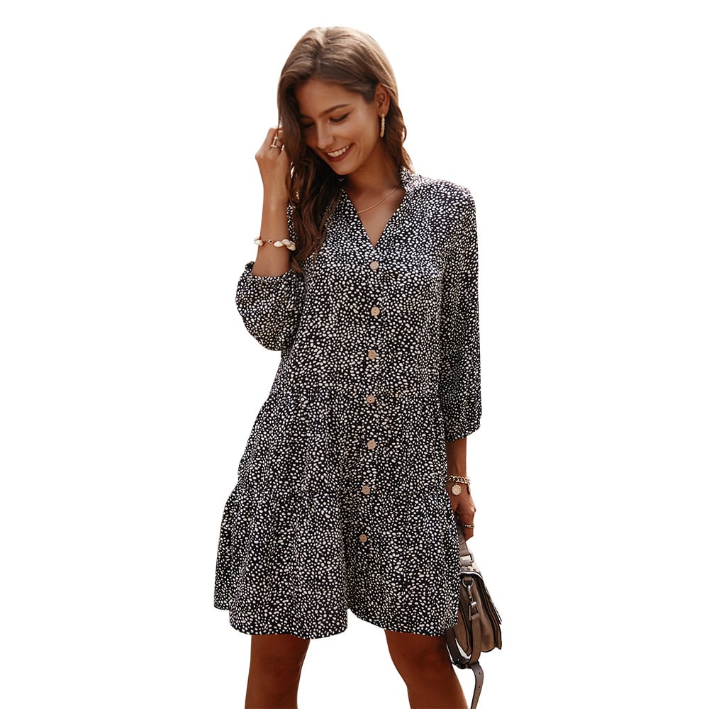 Womens 3/4 Sleeve Small Floral Dress Image 1
