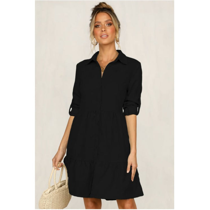 Womens Lapel Shirt Dress Image 1