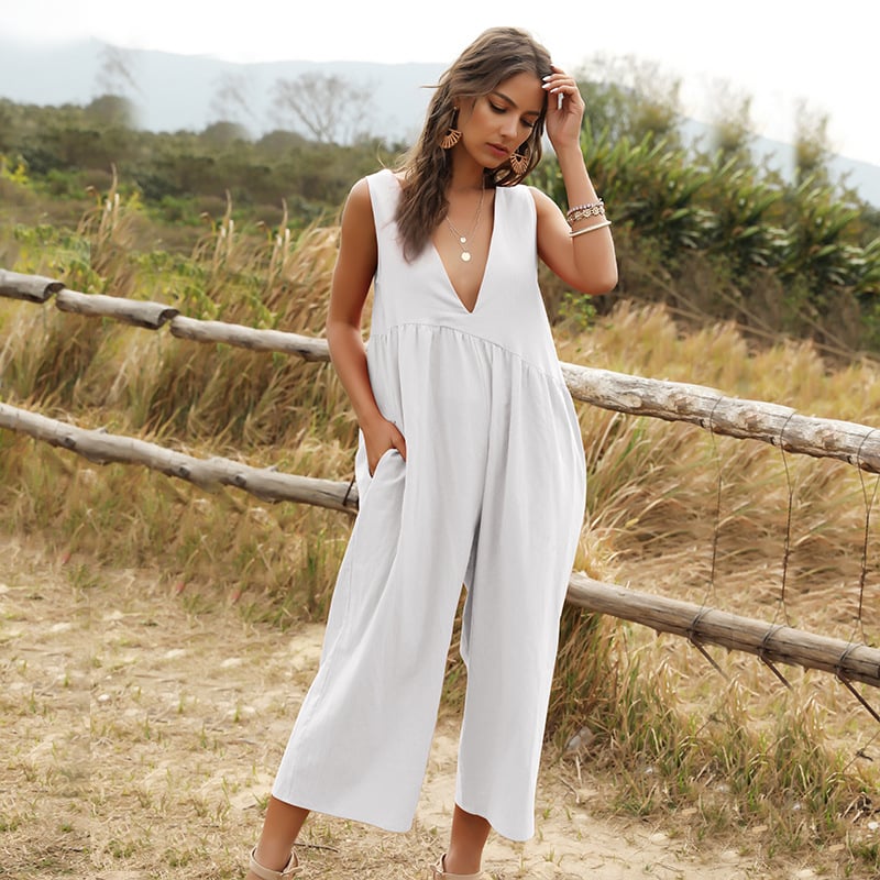 Womens V-Neck Suspenders Jumpsuit Image 1