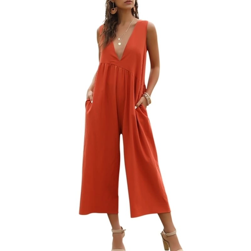 Womens V-Neck Suspenders Jumpsuit Image 1