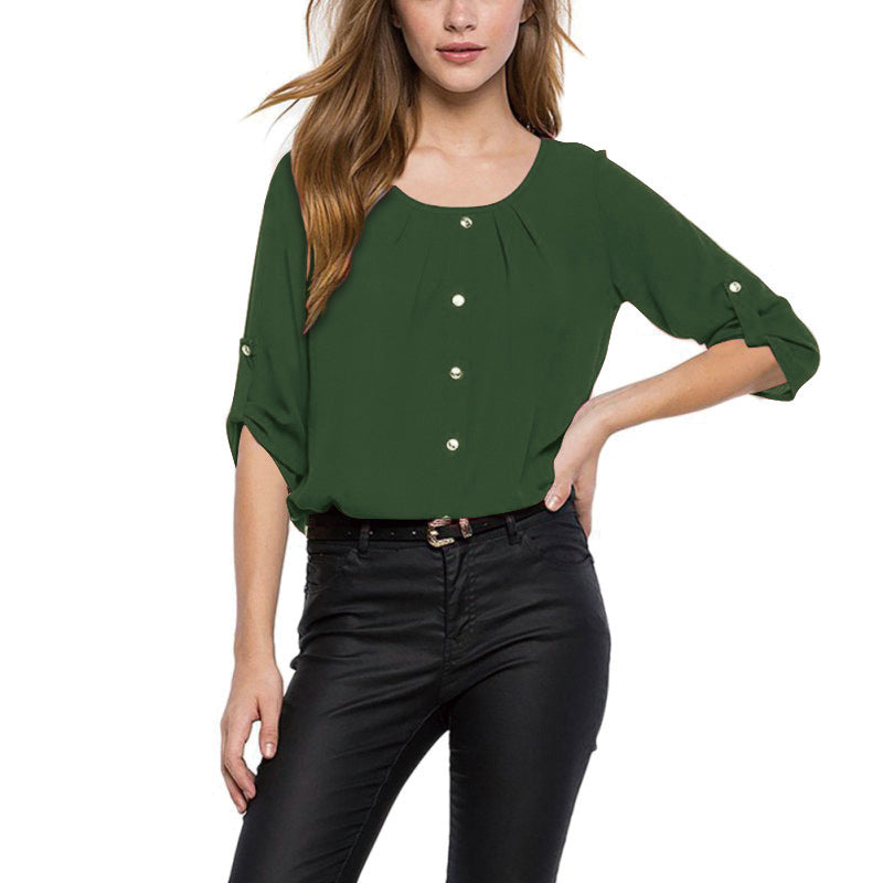 Womens Loose Sleeve Chiffon Shirt (S-5XL) Image 8