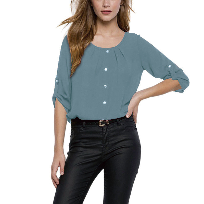 Womens Loose Sleeve Chiffon Shirt (S-5XL) Image 9