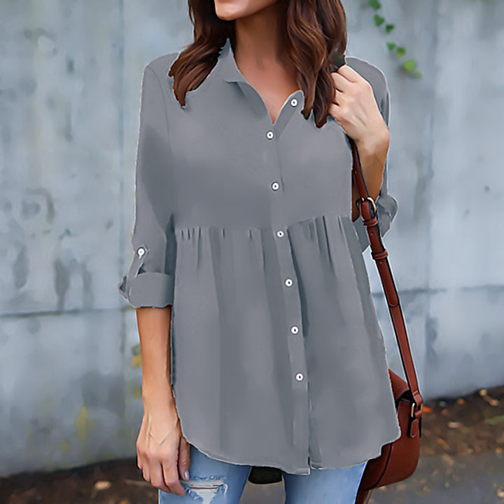 Womens Lapel Loose Chiffon Shirt (S-5XL) Image 6