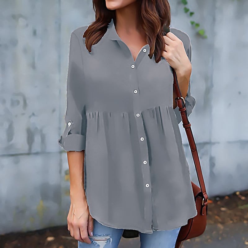 Womens Lapel Loose Chiffon Shirt (S-5XL) Image 1