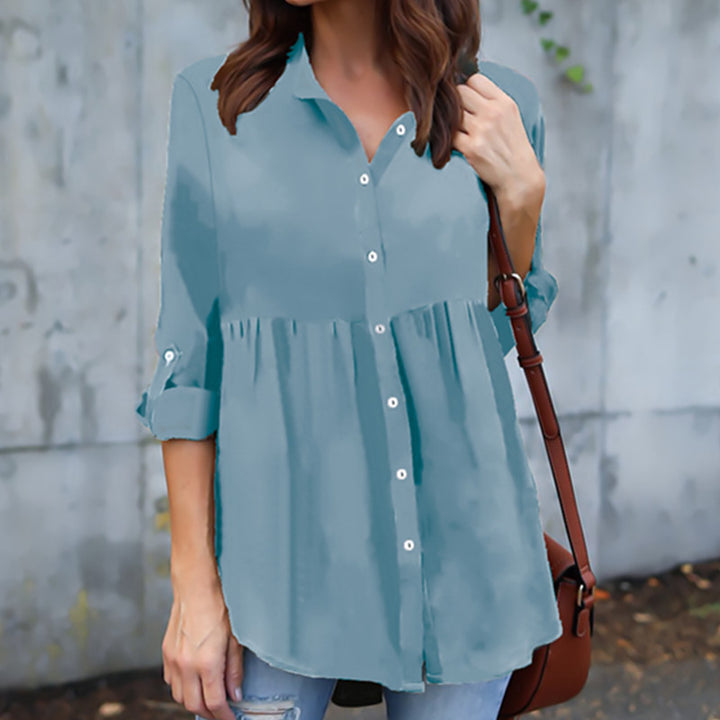 Womens Lapel Loose Chiffon Shirt (S-5XL) Image 8