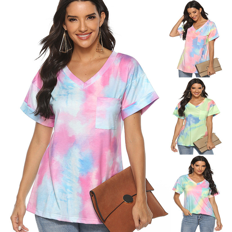 Womens Gradient V-Neck T-Shirt Top Image 1